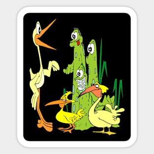 Cartoon Fantasy Abstract Ducks and Swamp Creatures Print Sticker